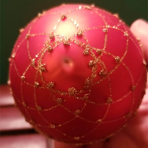 Vintage 1950s Fabergé Egg Style Christmas Ornament Red With Gold Details - Picture 5 of 5